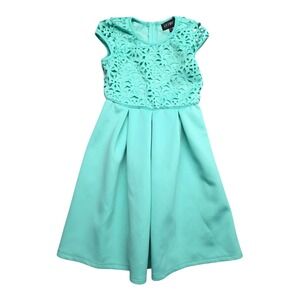 LA Conduct Girls Mint Green Laser Cut Scuba Fit & Flare Party Dress Size 10